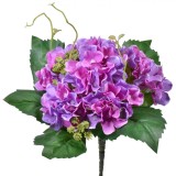 Buchet Flori Artificiale Hortensie, Tulpină Scurtă, Culoare Lila, Plastic, Oem