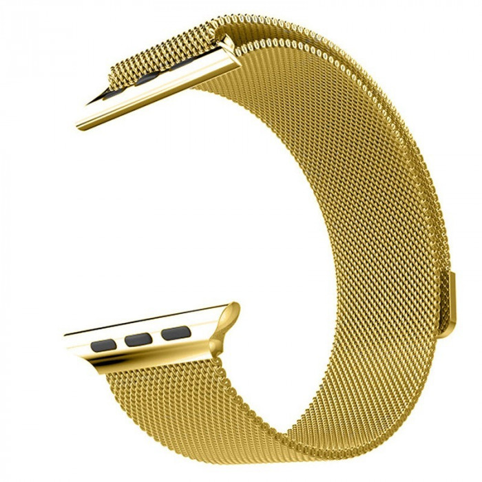 Curea metalica compatibila Apple Watch, Milanese Loop, 38mm, Auriu