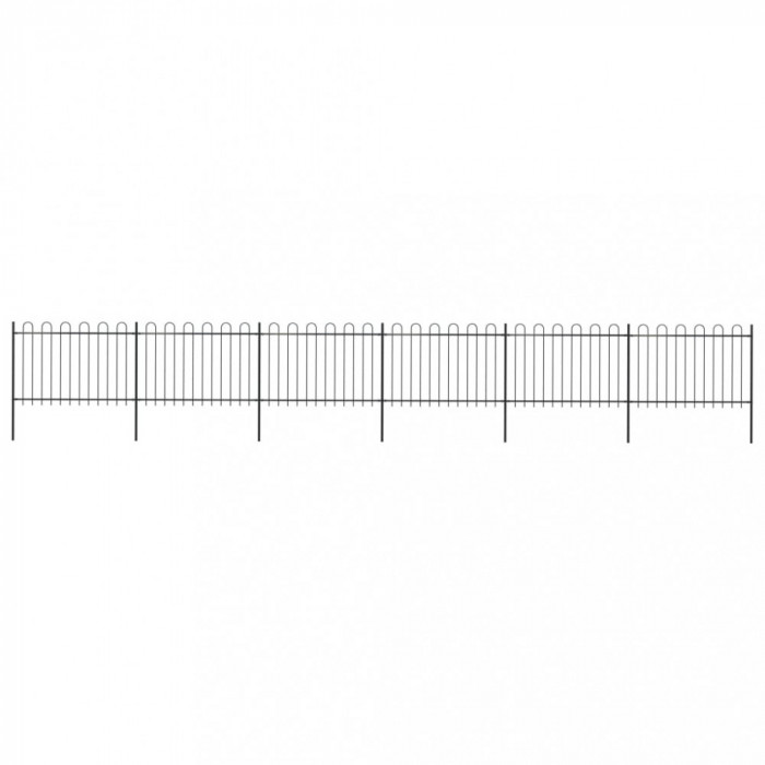vidaXL Gard de grădină cu v&acirc;rf curbat, negru, 10,2 x 1,2 m, oțel
