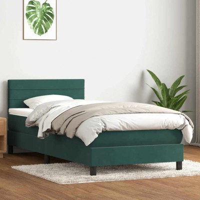 vidaXL Pat box spring cu saltea, verde &amp;icirc;nchis, 80x220 cm, catifea 3316332 foto