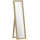HOMCOM Oglindă cu Ramă din MDF, Picioare și C&acirc;rlige pentru Utilizare pe Podea sau pe Perete, 37x40x155 cm, Lemn Natural | Aosom Romania
