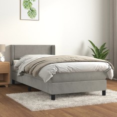 vidaXL Pat box spring cu saltea, gri deschis, 90x190 cm, catifea 3130871