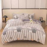 Lenjerie de pat single,cocolino,4 piese,cearceaf de pat normal,gri cu pisicute-A933
