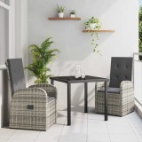 vidaXL Set de masă pentru grădină cu pernă 3 pcs Gri poliratan 3379478