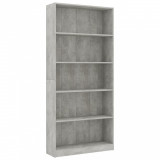 Bibliotecă cu 5 rafturi, gri beton, 80 x 24 x 175 cm, PAL