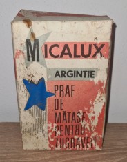 Cutie Micalux Argintie Praf Mătase Zugrăveli, Vintage Anii '80, Nefolosită, Colecție perioada comunistă