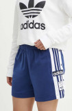 Adidas Originals pantaloni scurti femei, culoarea albastru marin, cu imprimeu, high waist, IP0716