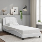 VidaXL Cadru de pat cu tăblie, alb, 100x200 cm, piele ecologică