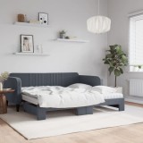 vidaXL Pat de zi cu extensie și saltele, gri &icirc;nchis, 90x190 cm catifea