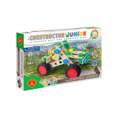 Set constructie 90 piese din lemn Constructor Junior- 3 in 1 Vehicule off road, Alexander EduKinder World