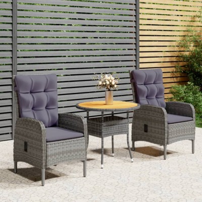 vidaXL Set mobilier bistro de grădină, 3 piese, gri, poliratan foto