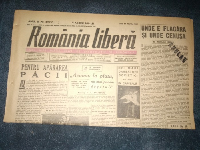 ZIAR ROMANIA LIBERA 25 MARTIE 1946