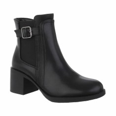 Botine cu toc gros, Negru - 39