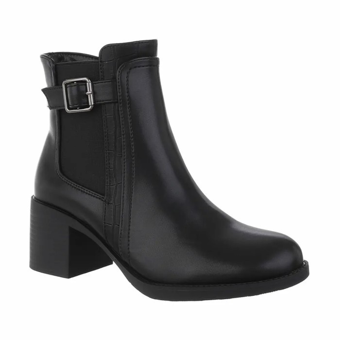 Botine cu toc gros, Negru - 40