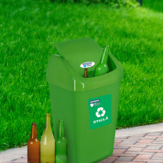 Cos de gunoi cu capac batant pentru reciclare Eco, 35L, 35x29x57 cm, plastic, verde