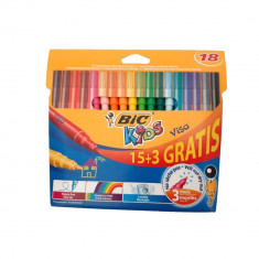 Carioci Colorate Lavabile Bic Visa, 18 Buc/set, Culori Asortate, Set 18 Carioci Colorate Bic Visa, Carioci Bic Visa Lavabile Pe Baza De Apa, Set Cario