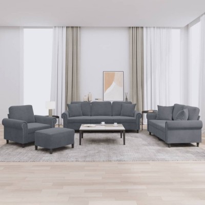 vidaXL Set canapea cu perne, 4 piese, gri &amp;icirc;nchis, catifea 3202201 foto