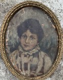 1923 Tablou vechi/ lucrare cu rama ovală, 42 x 33 cm, ulei pe carton, semnat indescifrabil, deteriorat, starea din imagine, arta veche, portret nobil, Portrete, Realism