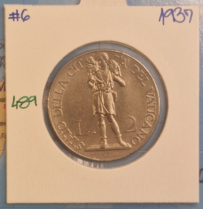 489 Vatican, 2 lire, 1937, KM#6, Pius XI