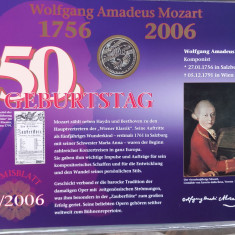 GERMANIA - FDC + MONEDA PROOF - 10 EURO 2006 D, 250 ANI NASTERE AMADEUS MOZART