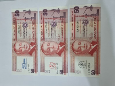 bancnote filipine set 3 buc 50 p 2013 foto