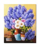 Cumpara ieftin Tablou pictat manual living, dormitor, hol, Aranjament floral cu liliac, 60x50cm ulei pe panza, gata de agatat pe perete