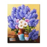 Tablou pictat manual living, dormitor, hol, Aranjament floral cu liliac, 60x50cm ulei pe panza, gata de agatat pe perete
