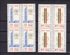 ROMANIA 1965 LP 600 O.N.U. BLOCURI DE 4 TIMBRE MNH