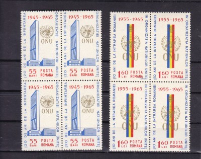 ROMANIA 1965 LP 600 O.N.U. BLOCURI DE 4 TIMBRE MNH foto
