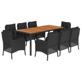 Cumpara ieftin Set mobilier de gradina cu perne, 9 piese, negru, poliratan
