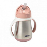 Cana inox cu pai 250ml - Roz