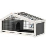 Pawhut Căsuță pentru Iepuri cu Sticlă de Apă, Cușcă cu 2 Uși pentru Porcușori de Guineea, 90x53x50 cm, Gri &Icirc;nchis | Aosom Romania