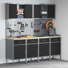 Set dulap lucru &amp; panou c&acirc;rlige, 10 piese, negru, MDF &amp; metal