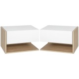 HOMCOM Set de 2 Noptiere murale - Set de 2 Noptiere - Sertar Glisant, Raft, Bicolor Aspect stejar Alb | Aosom Romania