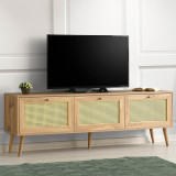 Comoda Tv Likya 3 compartimente Scandinav, Crem, 180 x 60 x 40 cm