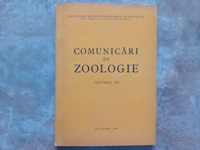 COMUNICARI DE ZOOLOGIE, VOLUMUL, 3, 1965