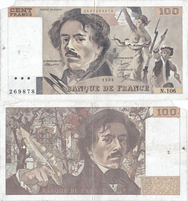 1986, 100 francs (P-154b.8) - Franța foto