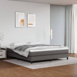 VidaXL Pat box spring cu saltea, gri, 180x200 cm, piele ecologică