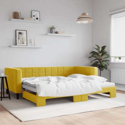 vidaXL Pat de zi cu extensie, galben, 90x200 cm, catifea 3196696 foto