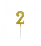 Lumanare tort cifra 2, auriu metalic, 9.5 cm, Godan