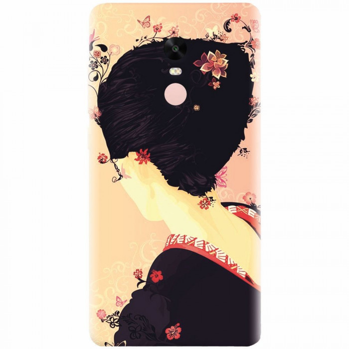Husa silicon pentru Xiaomi Remdi Note 4X, Japanese Geisha Illustration Cherry Blossom