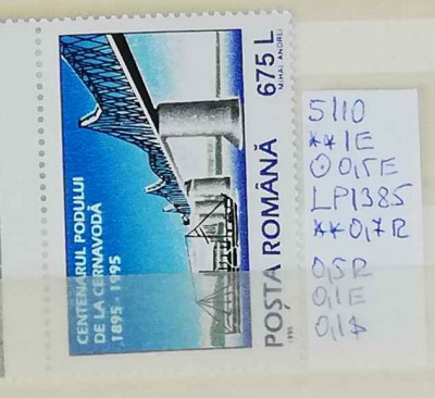 1995 Centenarul Podului de la Cernavoda LP1385 MNH 0,7+1 Lei foto