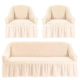 Cumpara ieftin Huse Elastice si Creponate, Canapea 3 Persoane + 2 Fotolii, Crem Natur - HEP137