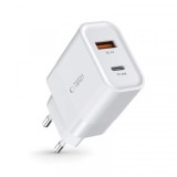 Incarcator Retea Tech-Protect C30W, 30W, 3A, 1 x USB-A - 1 x USB-C, Alb, Universal