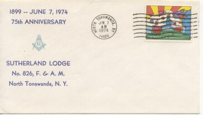 United States 1974 Masonic Cover - 75th Masonic Lodge - North Tonawanda K.295 foto