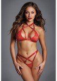 Set The Sweetest Strappy Lace Bra &amp; Panty, Rosu, OS