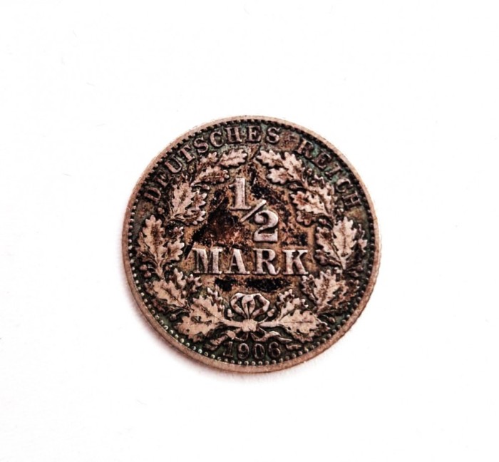 moneda argint GERMANIA 1/2 Mark 1906 ( G ) _ km # 17 _ tiraj mic AG .900