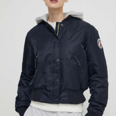 Superdry geaca bomber femei, culoarea albastru marin, de tranzitie