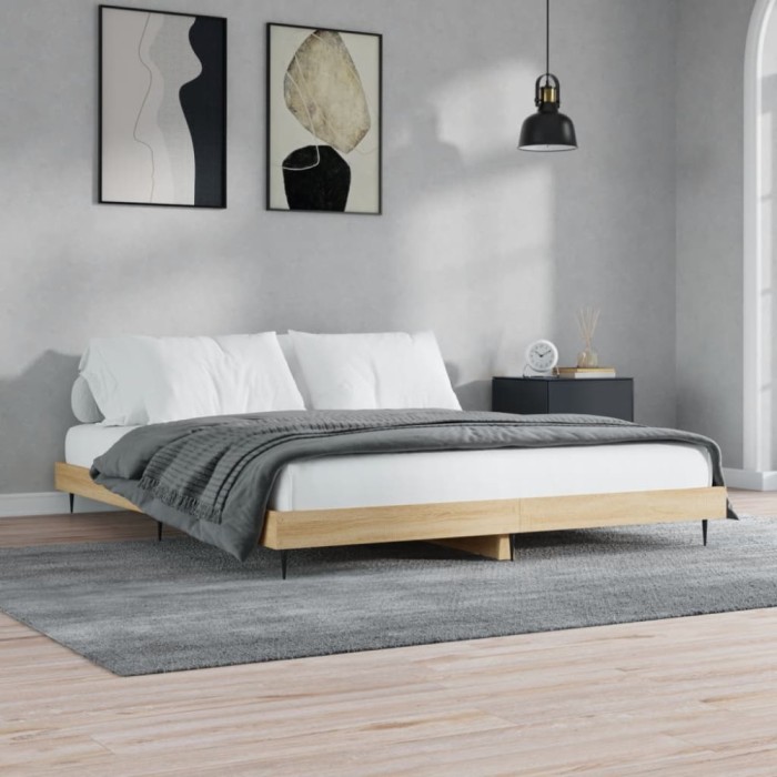 Cadru de pat fără saltea Stejar Sonoma 200x200cm Lemn prelucrat