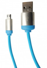 Cablu date / incarcare USB la microUSB, albastru, lungime 3 m foto